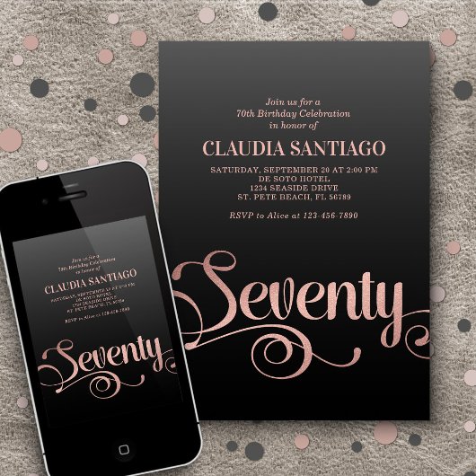 70番目の誕生日モダンスクリプト招待状 招待状