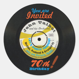 70番目の誕生日レトロ45 RPM Rステッカー ラウンドシール