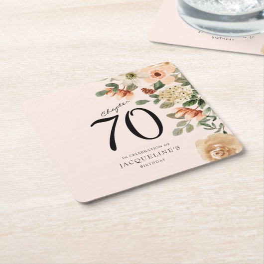70番目の誕生日ヴィンテージフローラ スクエアペーパーコースター (アングル)