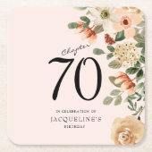 70番目の誕生日ヴィンテージフローラ スクエアペーパーコースター (正面)