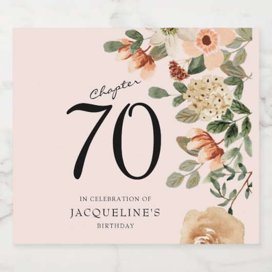 70番目の誕生日ヴィンテージフローラ スパークリングワインラベル (シングルラベル)