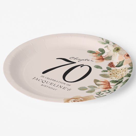 70番目の誕生日ヴィンテージフローラ ペーパープレート (アングル)