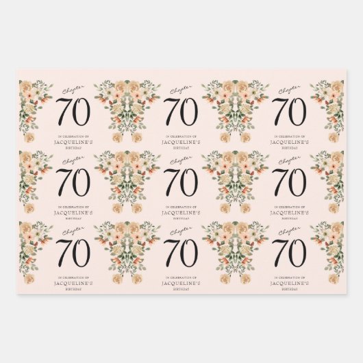 70番目の誕生日ヴィンテージフローラ ラッピングペーパーシート (正面2)