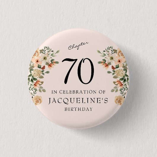 70番目の誕生日ヴィンテージフローラ 缶バッジ (正面)