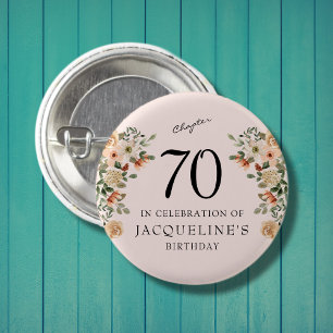 70番目の誕生日ヴィンテージフローラ 缶バッジ