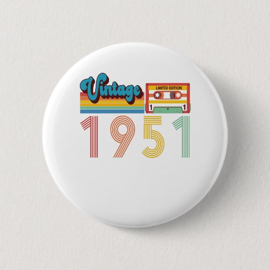 70番目の誕生日ヴィンテージレトロ1951カセットテープ 缶バッジ (正面)
