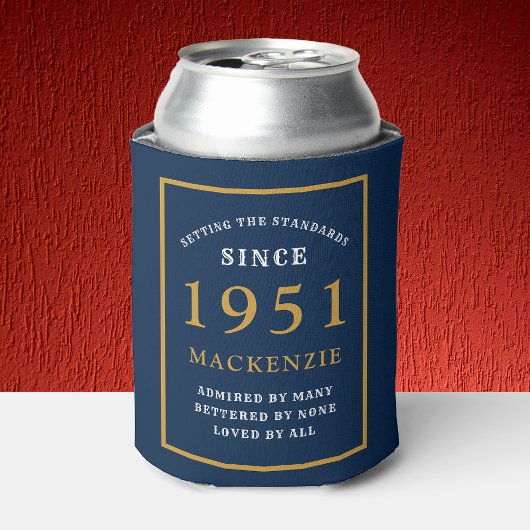 70番目の誕生日任意の年または名前の青エレガントい金ゴールド 缶クーラー