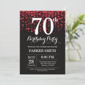 70番目の誕生日招待状レッドグリッター 招待状 (スタンド正面)