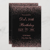 70番目の誕生日招待状-グリッター紙吹雪 | ピンク 招待状 (正面/裏面)