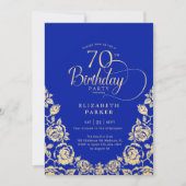 70番目の誕生日王室のブルー金ゴールドバラ 招待状 (正面)