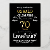 70番目の誕生日生まれレジェンドブラック金ゴールドレトロ 箔招待状 (正面)