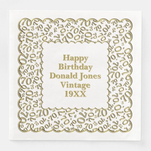 70番目の誕生日番号パターンスキャロプス金ゴールド/白 (正面)