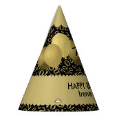 70番目の誕生日番号パターン金ゴールド/黒のホタテ パーティーハット (左)