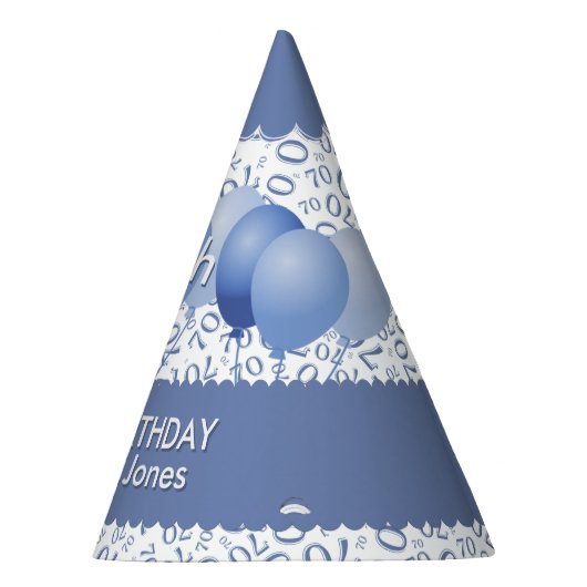 70番目の誕生日番号パターン青/白ホタテ パーティーハット (右)
