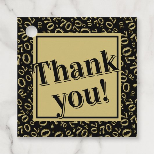 70番目の誕生日番号パターン70金ゴールドと黒 フェイバータグ (正面)