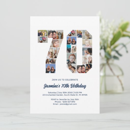 70番目の誕生日番号70カスタムフォトコラージュ 招待状 (スタンド正面)