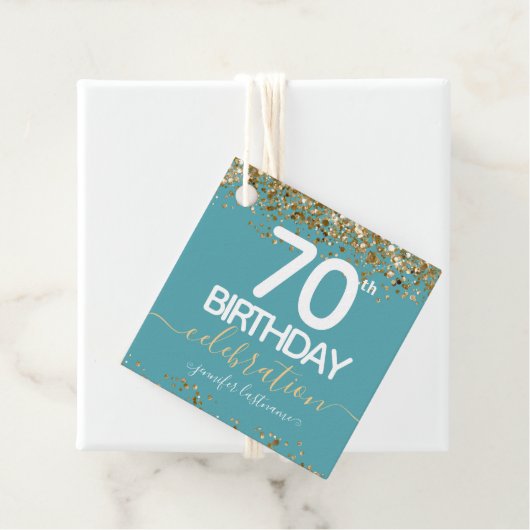 70番目の誕生日金ゴールドエレガントスクリプトメッセージカード フェイバータグ (インサイチュ)