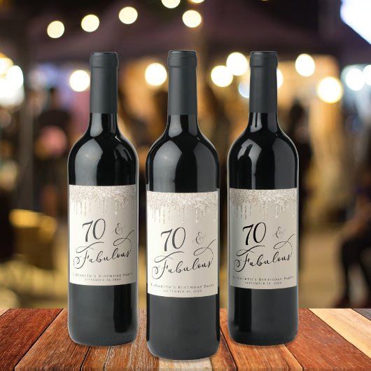 70番目の誕生日金ゴールドグリッター ワインラベル