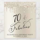 70番目の誕生日金ゴールドグリッター ワインラベル (シングルラベル)