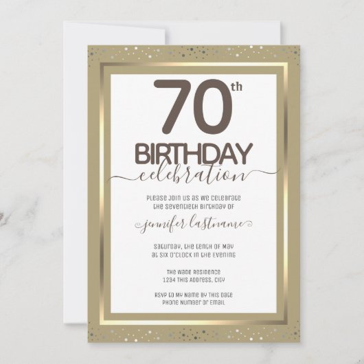 70番目の誕生日金ゴールドフォーマル招待状 招待状 (正面)