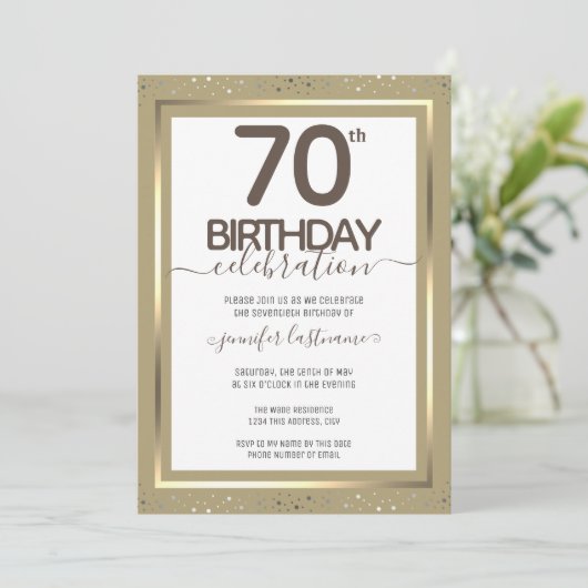 70番目の誕生日金ゴールドフォーマル招待状 招待状 (スタンド正面)