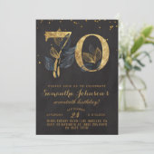 70番目の誕生日金ゴールドフローラ招待状 招待状 (スタンド正面)