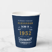 70番目の誕生日1952青い金ゴールド追加の名前レトロ 紙コップ (正面)