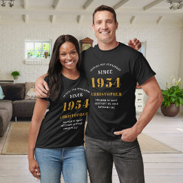 70番目の誕生日1954名前の追加ブラック金ゴールドパーティー Tシャツ
