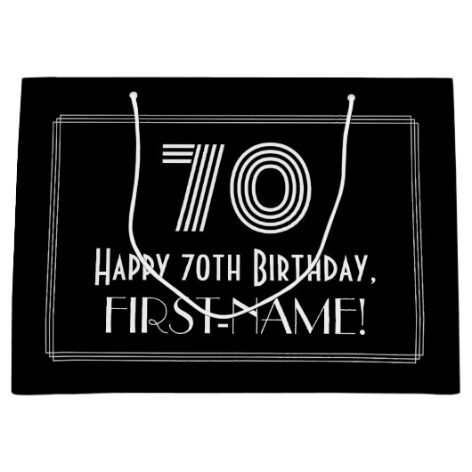 70番目の誕生日:インスパイアアールデコの「70」の外観と名前 ラージペーパーバッグ (正面)