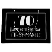 70番目の誕生日:インスパイアアールデコスタイル「70」、名前 ラージペーパーバッグ (正面)