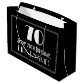 70番目の誕生日:インスパイアアールデコスタイル「70」、名前 ラージペーパーバッグ (裏面アングル)