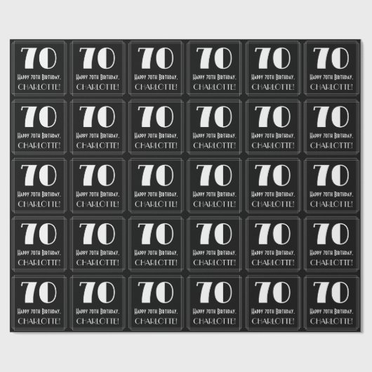 70番目の誕生日-インスパイアアールデコ検索"70"，名前 ラッピングペーパー (フラット)