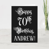 70番目の誕生日: ファンシー、スクリプエレガントト+名前をカスタムする カード (正面)