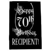 70番目の誕生日: ファンシー、スクリプエレガントト+名前をカスタムする ミディアムペーパーバッグ (正面)