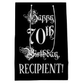 70番目の誕生日: ファンシー、スクリプエレガントト+名前をカスタムする ミディアムペーパーバッグ (裏面)