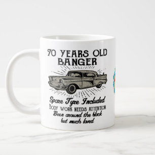 70番目の誕生日·レトロ·カー·バンジャー名の追加日 ジャンボコーヒーマグカップ