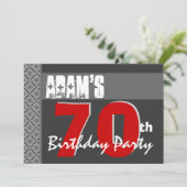 70番目の誕生日Wモダン1708赤白灰色 招待状 (スタンド正面)