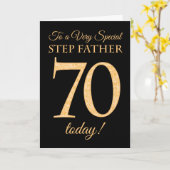 70番目の金ゴールド効果のブラック、ステップファーザー誕生日 カード (黄色い花)