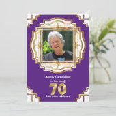 70番目の金ゴールド紫エレガント色のフォトフレーム70 招待状 (スタンド正面)
