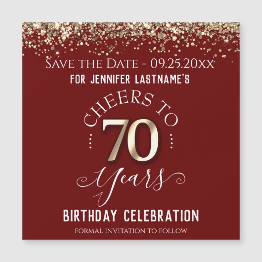 70番目の金ゴールド誕生日日付マグネットの保存 (正面)