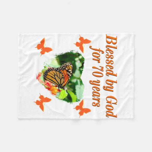 70番誕生日蝶フォトデザイン フリースブランケット (正面(横))