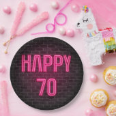 70白熱［赤熱］光を放つ誕生日ピンクのネオン ペーパープレート (パーティー)
