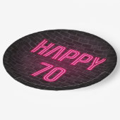 70白熱［赤熱］光を放つ誕生日ピンクのネオン ペーパープレート (アングル)