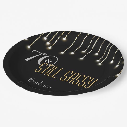 70粋で黒い銀製の金ゴールドのひもはエレガントつけます ペーパープレート (アングル)