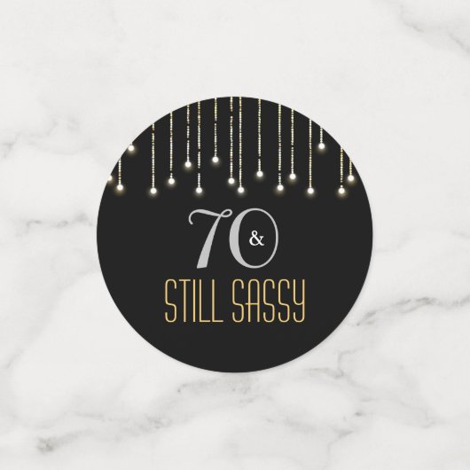 70粋で黒い銀製の金ゴールドのひもは誕生日をつけます コンフェッティ (スモール正面)