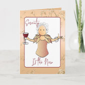 70素晴らしいエレガント漫画レッドワイン誕生日 カード (正面)