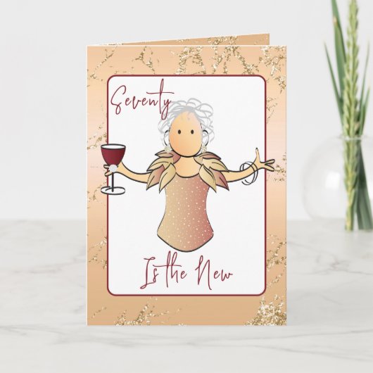 70素晴らしいエレガント漫画レッドワイン誕生日 カード (正面)