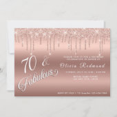70素晴らしいバラ金ゴールドグリッター誕生日パーティー 招待状 (正面)