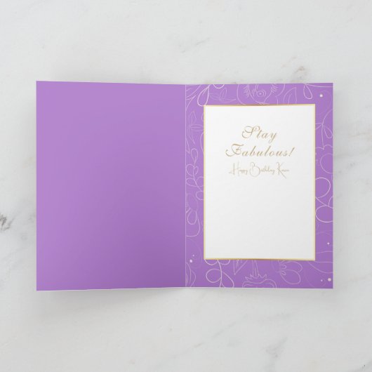 70素晴らしい女性マンガパープルおもしろい誕生日 カード (内部)