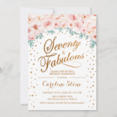 70素晴らしい誕生日パーティー – ホワイト金ゴールドピンク 招待状 (正面)